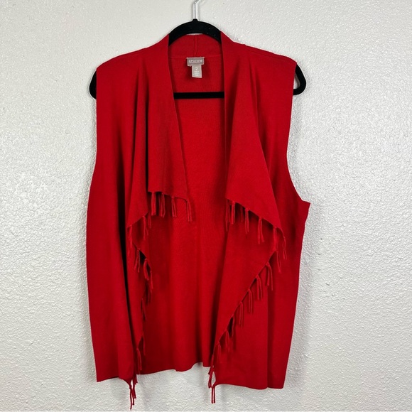 Chicos Womens Size 2‎ Large Red Knit Sleeveless Open Front Cardigan Sweater - Picture 13 of 13